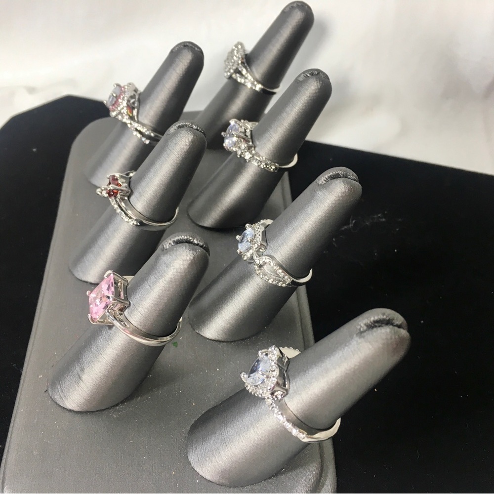 Lot of 7 Silver Toned Fashion Jewelry Rings Size 7 8 CZ Love Heart pink red - Picture 2 of 7